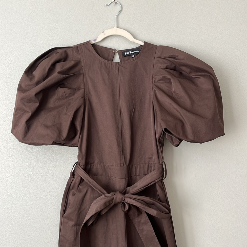 En Saison Puff Sleeve Open Back Jumpsuit / Brown /‎ SZ XS - Picture 4 of 12